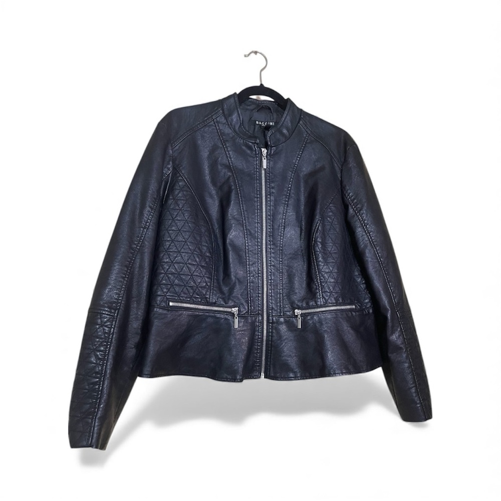 Baccini Black Leather Jacket with Quilted Design